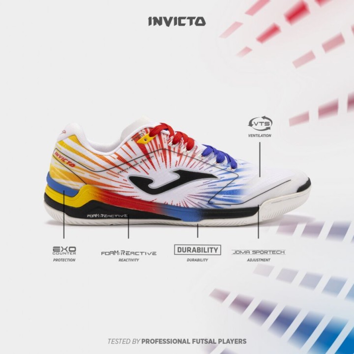 Zapatilla Fútbol Sala Adulto Joma Invicto 2476 Blanco Rojo Resistente